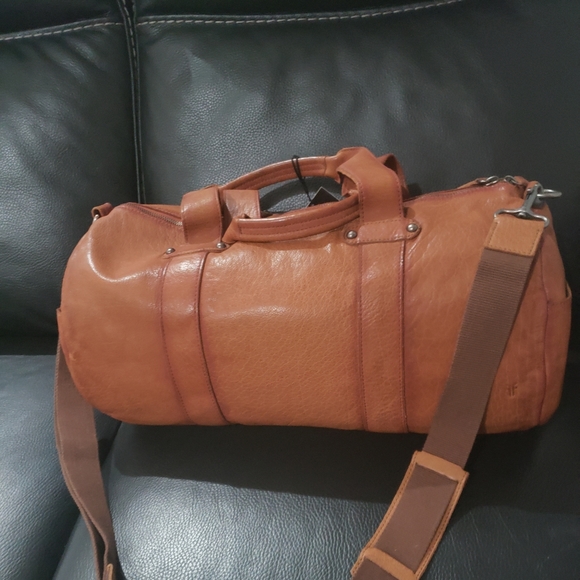 frye washed leather duffle bag
